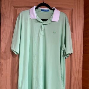 Southern Tide Mens Xl Green Tide To Trail Polo Shirt Short Sleeve White Collar